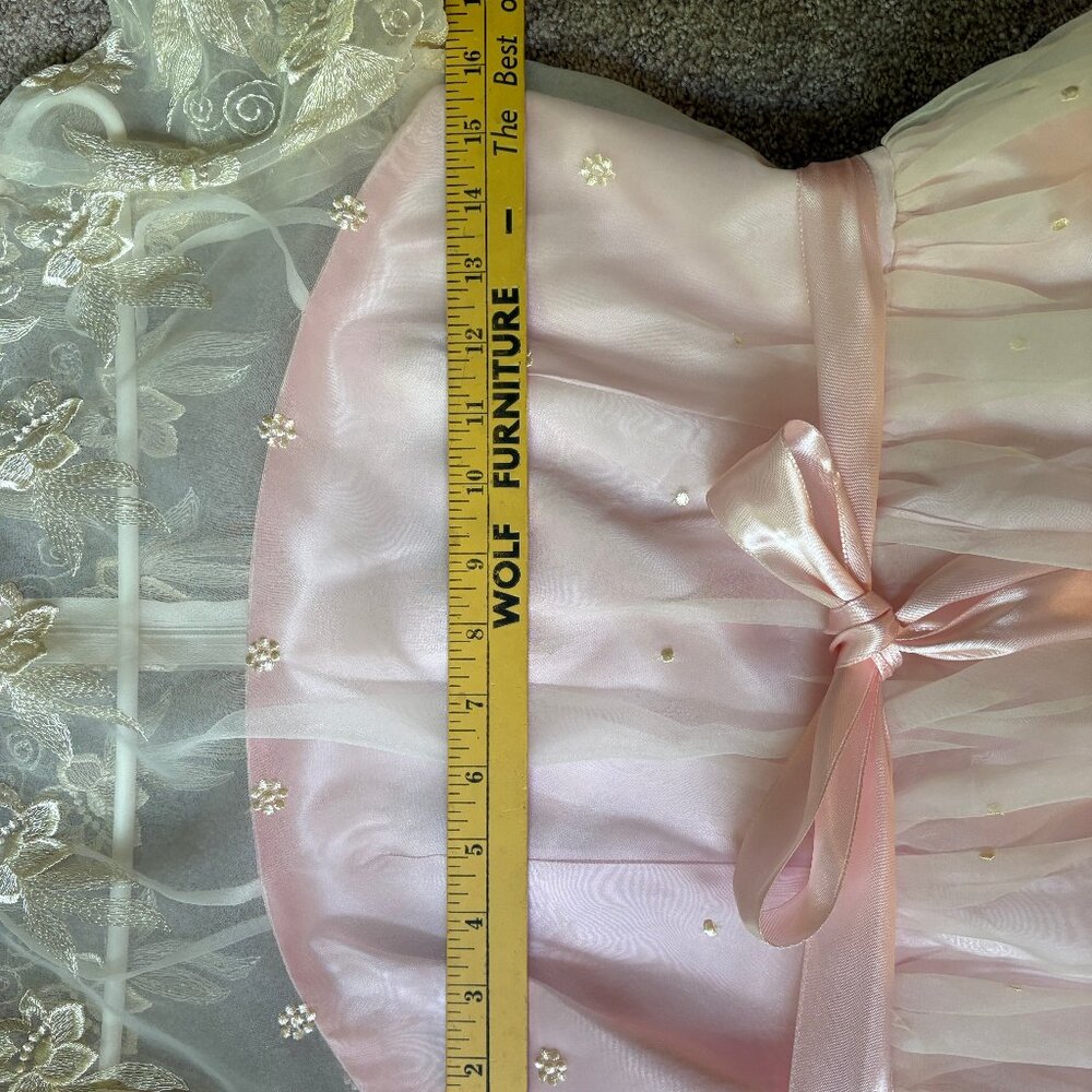 VTG 80s Party Tea Dress Women 5/6 Bridesmaid Chiffon Pink Cream Easter Prom - Picture 11 of 11